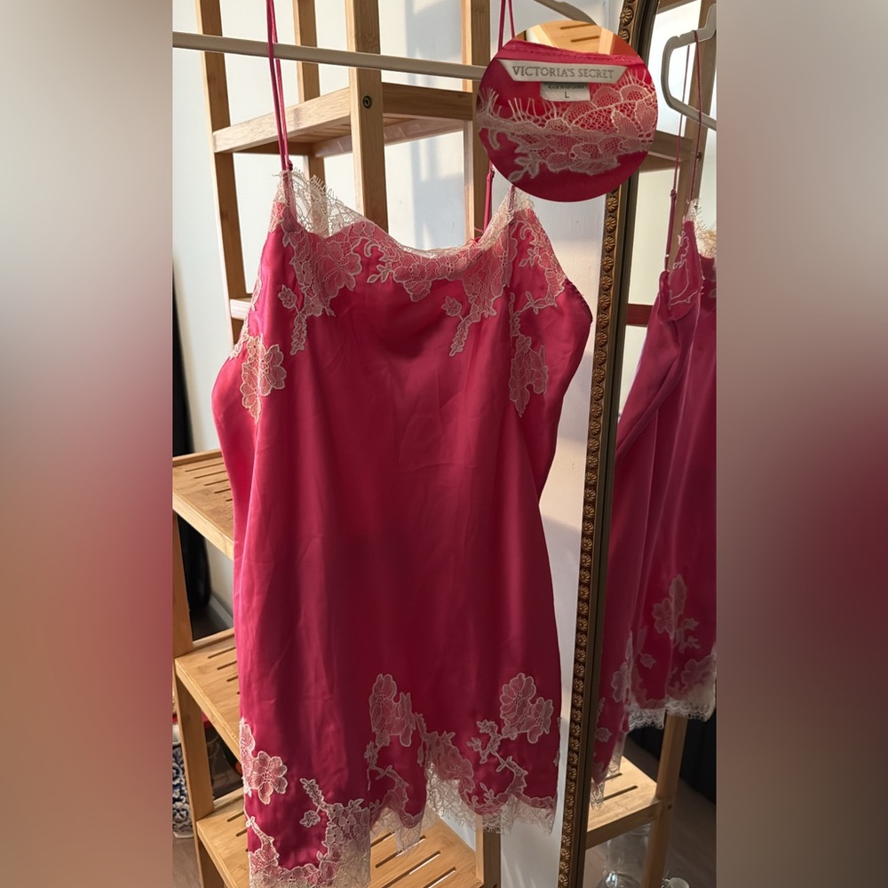 Victoria's Secret 00’s Hot Pink Lace Trim Slip Dress